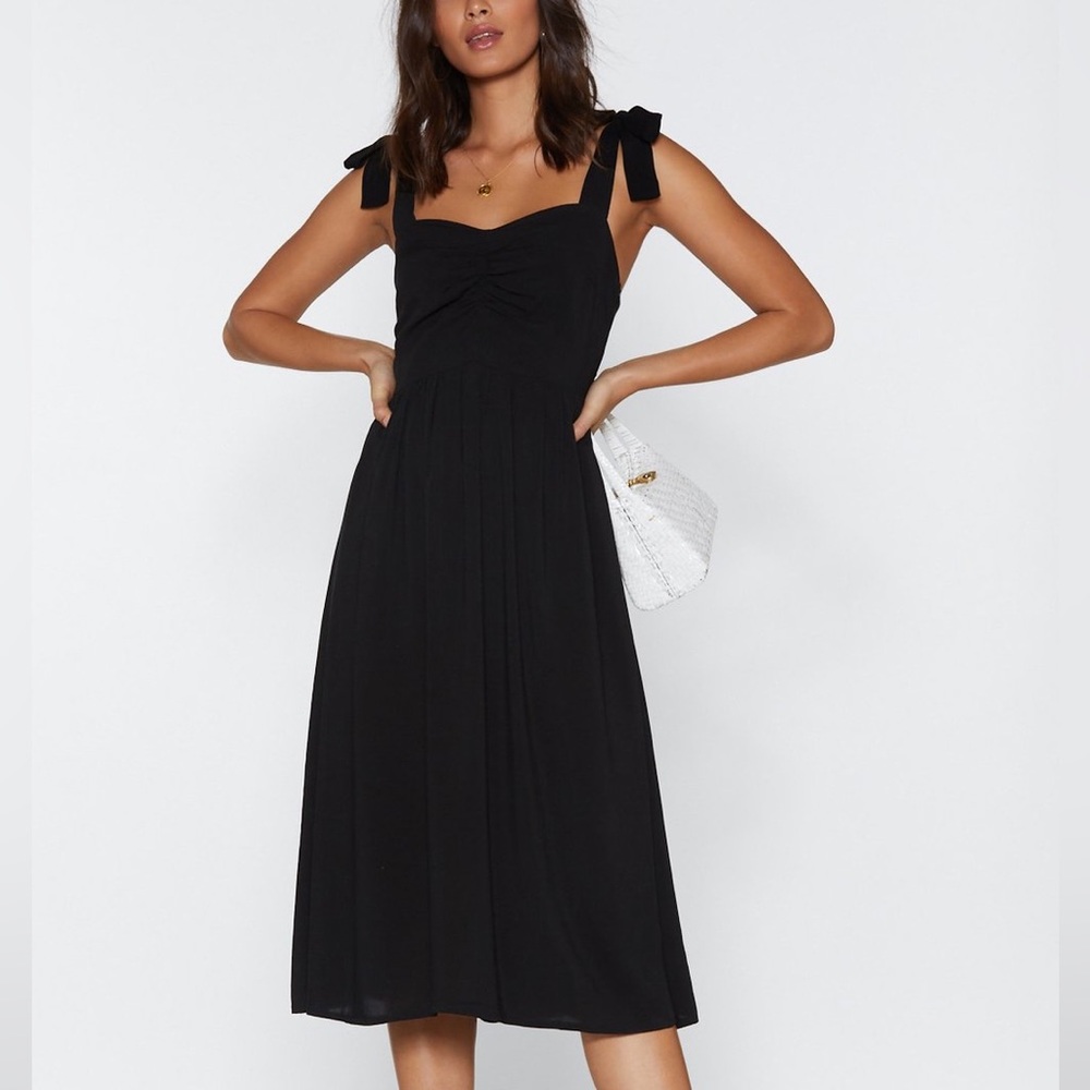 NWT Nasty Gal black midi dress with tie straps